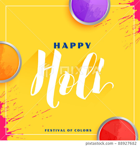 happy holi wishes card with plates of gulal colors happy holi wishes card with plates of gulal colors 88927682