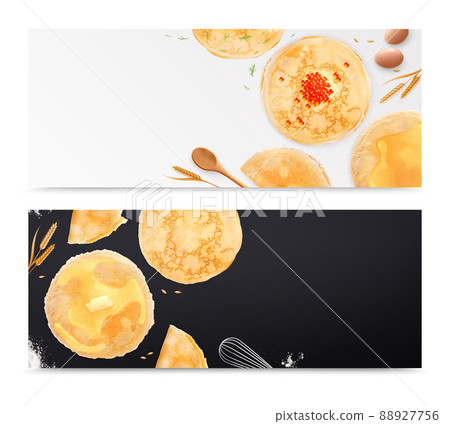 Maslenitsa Pancakes Realistic Horizontal Banners 88927756