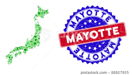 Bicolor Mayotte Grunge Rubber Stamp with Winery Collage of Japan Map Bicolor Mayotte Grunge Rubber Stamp with Winery Collage of Japan Map 88927935
