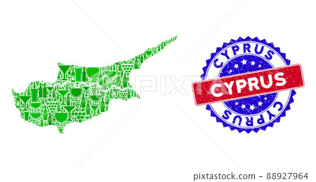 Bicolor Cyprus Distress Seal Stamp with Winery Composition of Cyprus Countries Map 88927964