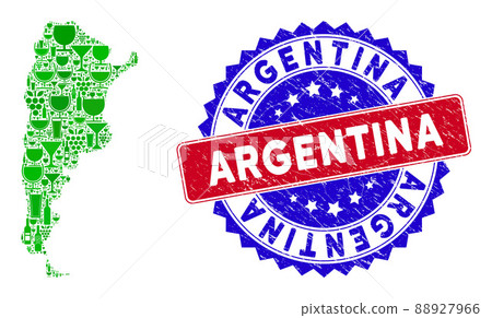 Bicolor Argentina Grunge Seal Stamp with Wine Composition of Argentina Map Bicolor Argentina Grunge Seal Stamp with Wine Composition of Argentina Map 88927966