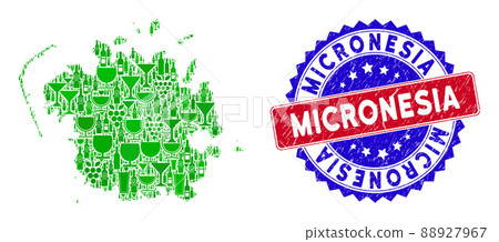 Bicolor Micronesia Textured Rubber Stamp and Winery Collage of Micronesia Island Map 88927967