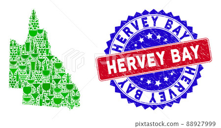 Bicolor Hervey Bay Textured Stamp with Wine Collage of Australian Queensland Map Bicolor Hervey Bay Textured Stamp with Wine Collage of Australian Queensland Map 88927999