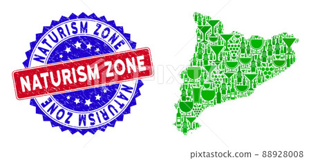 Bicolor Naturism Zone Grunge Seal with Winery Collage of Catalonia Map 88928008