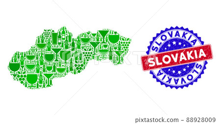 Bicolor Slovakia Grunge Seal Stamp with Collage of Slovakia Map 88928009