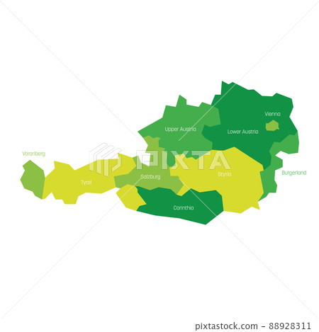 States of Austria. Map of regional country administrative divisions. Colorful vector illustration States of Austria. Map of regional country administrative divisions. Colorful vector illustration 88928311