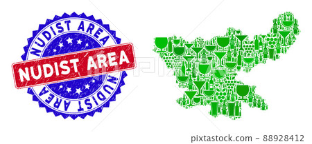 Bicolor Nudist Area Textured Rubber Stamp with Wine Composition of Jharkhand State Map 88928412