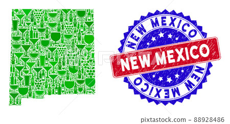 Bicolor New Mexico Distress Stamp and Winery Collage of New Mexico State Map 88928486