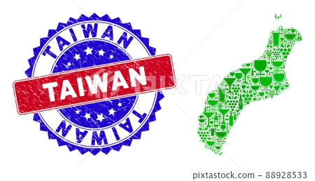 Bicolor Taiwan Textured Seal with Collage of Niihau Island Map 88928533