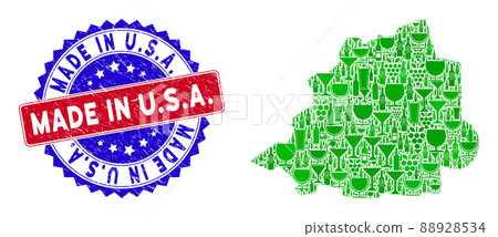 Bicolor Made in U.S.A. Textured Stamp and Composition of Vatican Map 88928534