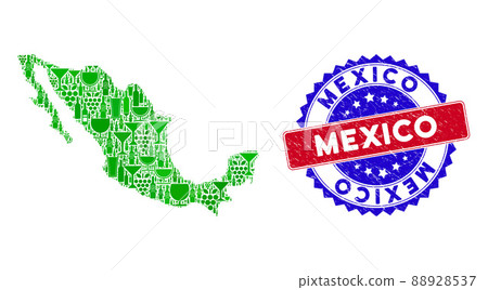 Bicolor Mexico Distress Rubber Stamp and Composition of Mexico Map 88928537