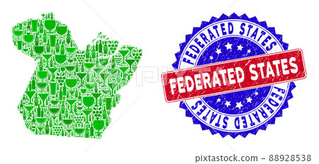 Bicolor Federated States Textured Stamp with Winery Collage of Paral State Map 88928538