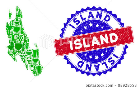 Bicolor Island Distress Seal and Composition of Zanzibar Island Map 88928558