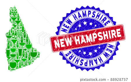 Bicolor New Hampshire Scratched Seal Stamp with Wine Collage of New Hampshire State Map 88928737