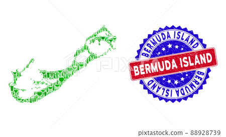 Bicolor Bermuda Island Textured Rubber Stamp and Composition of Bermuda Island Map 88928739