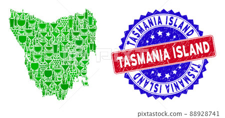 Bicolor Tasmania Island Scratched Seal Stamp and Winery Composition of Tasmania Island Map 88928741