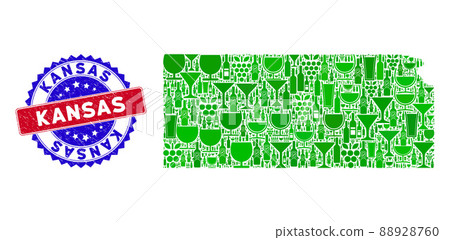 Bicolor Kansas Scratched Seal and Composition of Kansas State Map 88928760