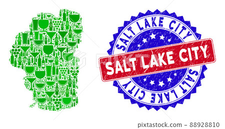 Bicolor Salt Lake City Textured Stamp with Composition of Tahoe Lake Map Bicolor Salt Lake City Textured Stamp with Composition of Tahoe Lake Map 88928810