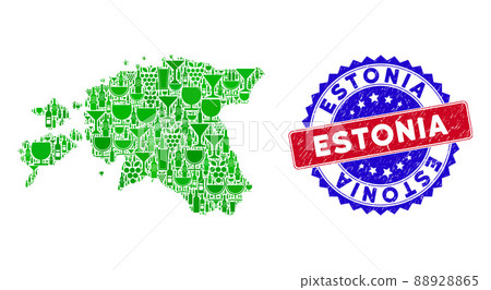 Bicolor Estonia Distress Stamp and Wine Collage of Estonia Map 88928865