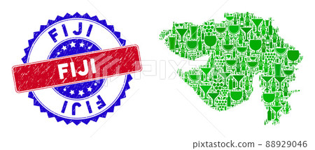 Bicolor Fiji Scratched Seal and Wine Collage of Gujarat State Map Bicolor Fiji Scratched Seal and Wine Collage of Gujarat State Map 88929046