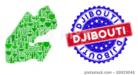 Bicolor Djibouti Scratched Seal with Collage of Djibouti Map Bicolor Djibouti Scratched Seal with Collage of Djibouti Map 88929048