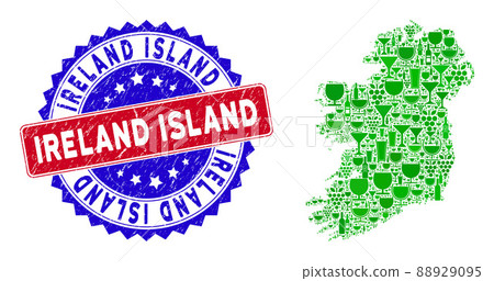 Bicolor Ireland Island Textured Seal and Composition of Ireland Island Map Bicolor Ireland Island Textured Seal and Composition of Ireland Island Map 88929095