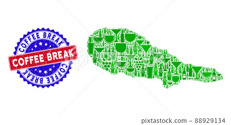Bicolor Coffee Break Grunge Seal and Winery Collage of Pico Island Map 88929134