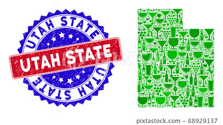 Bicolor Utah State Grunge Seal with Composition of Utah State Map 88929137