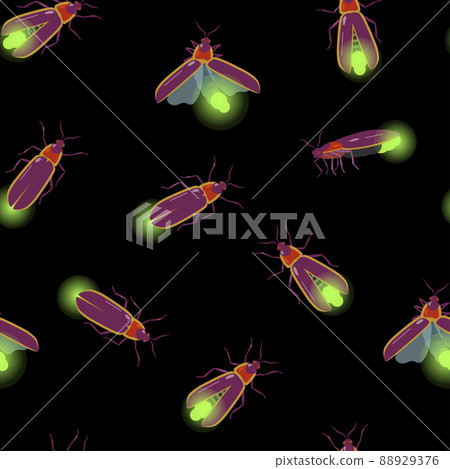 Seamless pattern with firefly beetle flying with different angles for textile and design. Seamless pattern with firefly beetle flying with different angles for textile and design. 88929376