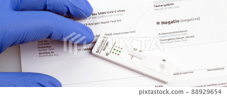 Negative test result by using rapid test device for COVID-19. Negative test result by using rapid test device for COVID-19. 88929654
