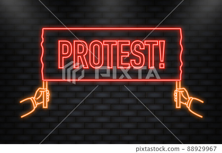 Protest realistic red table on blue background. Vector illustration. 88929967