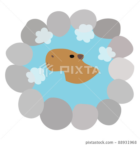 Illustration material of capybara taking an open-air bath Simple steam hot spring 88931968