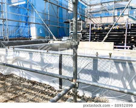 Image of foundation construction site for apartment construction Image of foundation construction site for apartment construction 88932899
