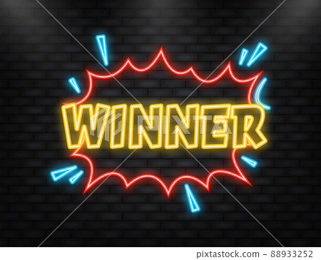 Neon Icon. Neon retro winner for banner design. Win prize. Pop style. Vector background. Retro template for game background design 88933252