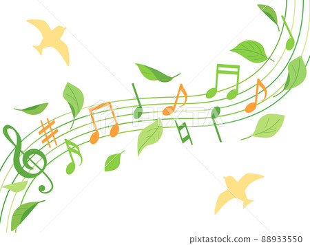 鳥類、樹葉和音符的自然插圖 88933550