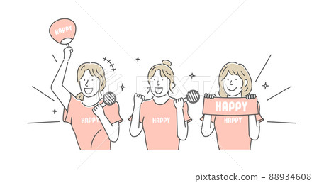 Young woman cheering at a music concert live (upper body) Vector illustration set Young woman cheering at a music concert live (upper body) Vector illustration set 88934608