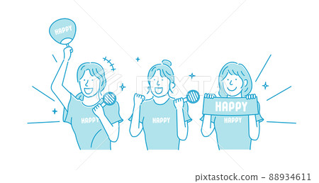 Young woman cheering at a music concert live (upper body) Vector illustration set Young woman cheering at a music concert live (upper body) Vector illustration set 88934611