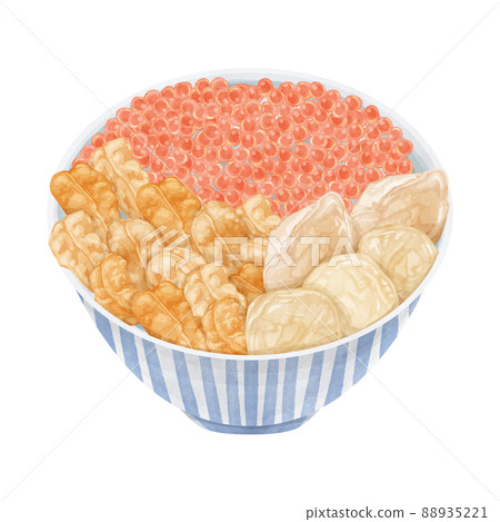 Hotateuni salmon roe seafood bowl hand-painted watercolor style illustration 88935221