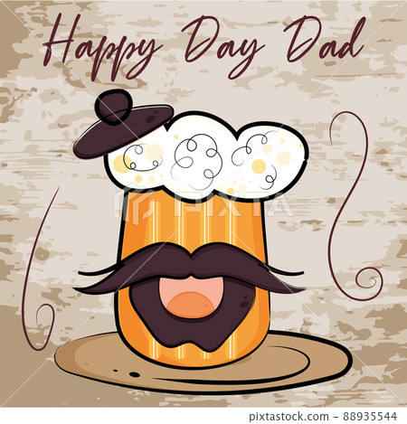 Isolated cute beer glass cartoon Happy father day retro template Vector Isolated cute beer glass cartoon Happy father day retro template Vector 88935544