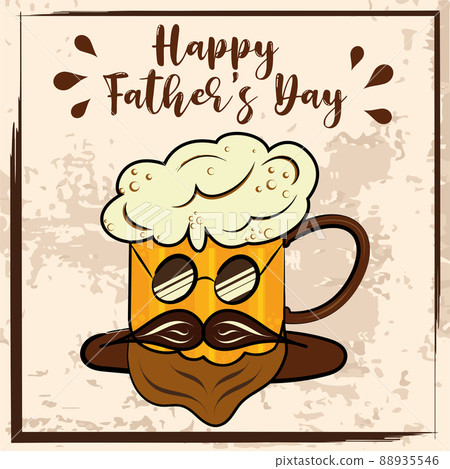 Isolated cute beer glass cartoon Happy father day retro template Vector Isolated cute beer glass cartoon Happy father day retro template Vector 88935546