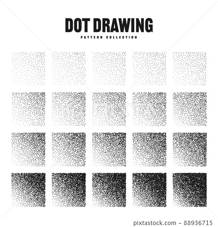 Square shaped dotted objects, stipple elements. Stippling, dotwork drawing, shading using dots Square shaped dotted objects, stipple elements. Stippling, dotwork drawing, shading using dots 88936715