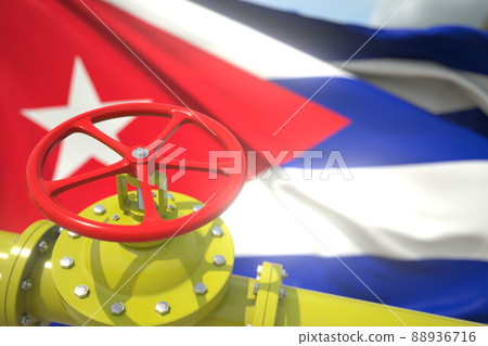 Oil or gas pipeline valve and flag of Cuba. 3d rendering 88936716