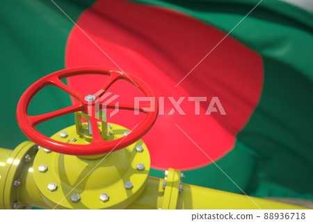 Pipe valve close-up and flag of Bangladesh, 3d rendering 88936718