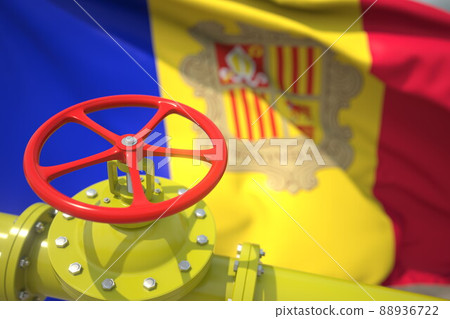 Oil or gas pipeline valve and flag of Andorra. 3d rendering Oil or gas pipeline valve and flag of Andorra. 3d rendering 88936722