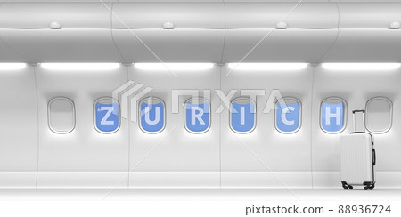 Plane portholes with ZURICH text, 3d rendering Plane portholes with ZURICH text, 3d rendering 88936724