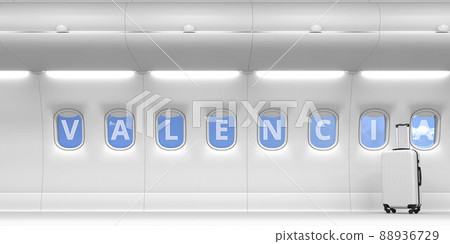 Plane portholes with VALENCIA text, 3d rendering 88936729