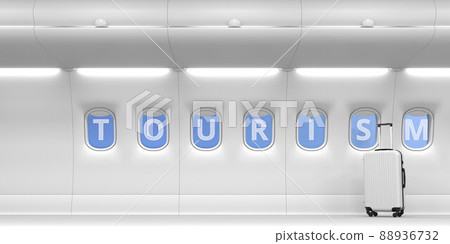 Airliner portholes with Tourism text. 3d rendering Airliner portholes with Tourism text. 3d rendering 88936732