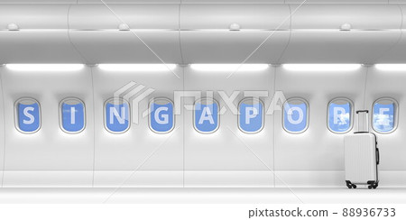 Singapore text on an airplane portholes. 3d rendering Singapore text on an airplane portholes. 3d rendering 88936733