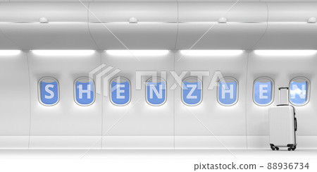 Airliner portholes with Shenzhen text. 3d rendering Airliner portholes with Shenzhen text. 3d rendering 88936734