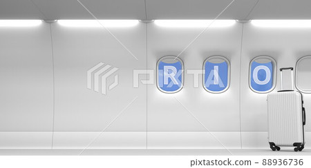 Rio text on an airplane portholes. 3d rendering Rio text on an airplane portholes. 3d rendering 88936736